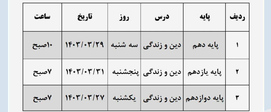 زمان برگزاری امتحان نهایی روز اول پایه‌های دهم، یازدهم و دوازدهم تغییر کرد